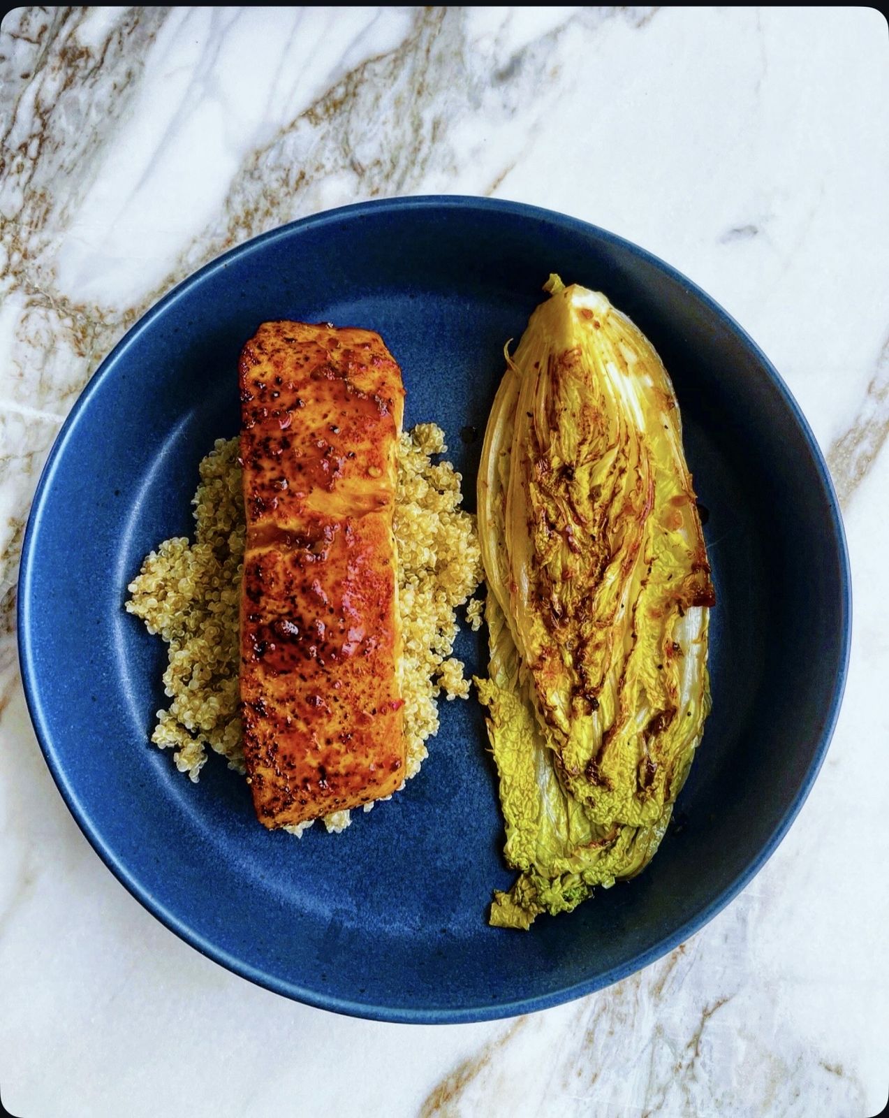 Sweet chili salmon with steamed quinoa & seared Napa cabbage